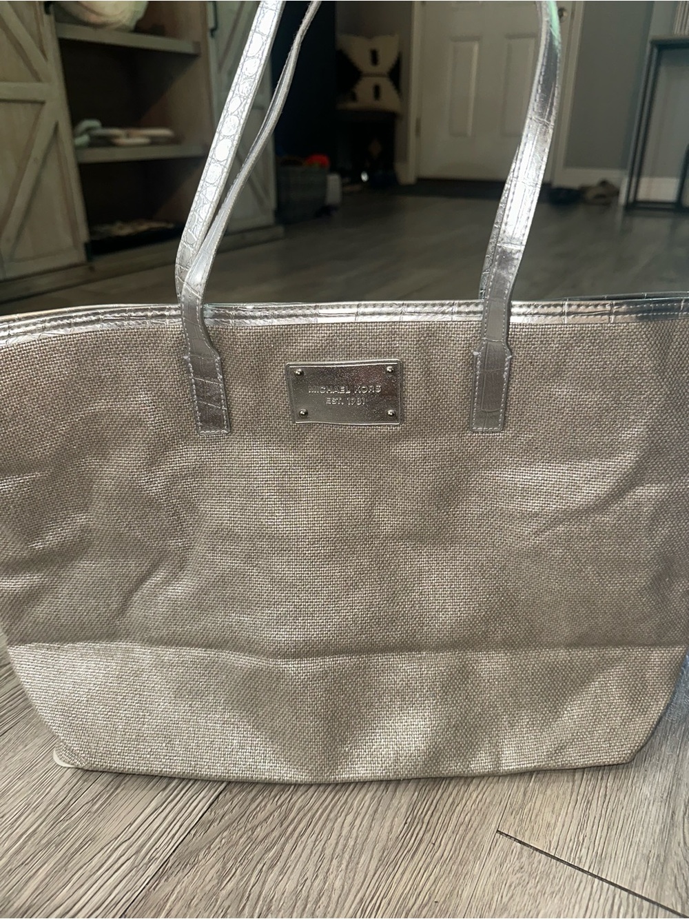Michael Kors Silver Trim Gray Tote Bag Perfume Gift Bag